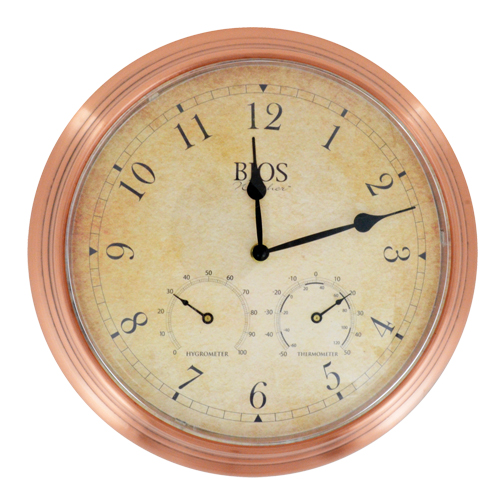 3-in-1 Outdoor Clock, Analog, Battery Operated, 14" Dia., Brown St. Lawrence Industrial & Safety Supply
