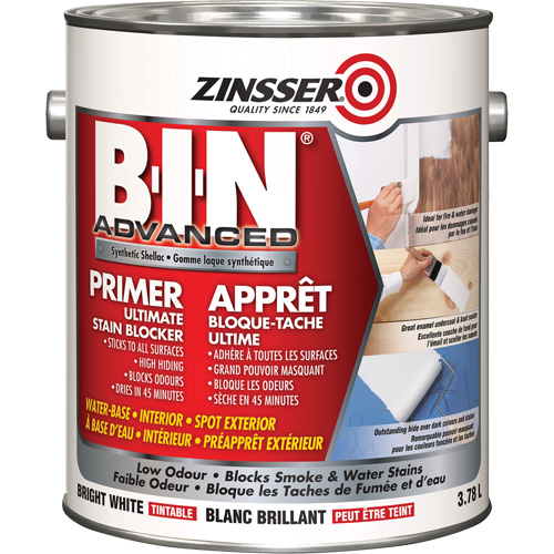 B-I-N&reg; Advanced Synthetic Shellac Based Primer, 3.78 L, Gallon, Tintable Bright White St. Lawrence Industrial & Safety Supply