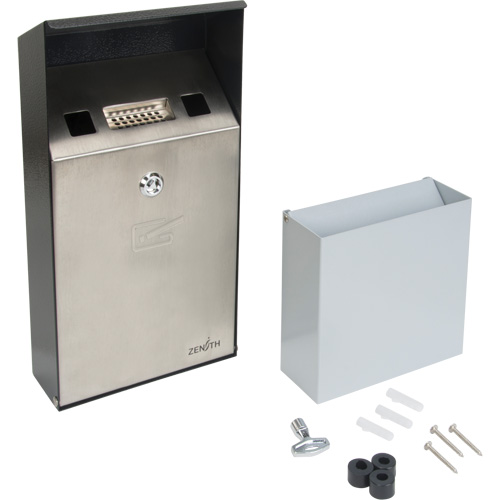 Cendrier, Montage mural, Acier inoxydable, Capacit&eacute; 1 Litre, Hauteur 11-4/5" St. Lawrence Industrial & Safety Supply