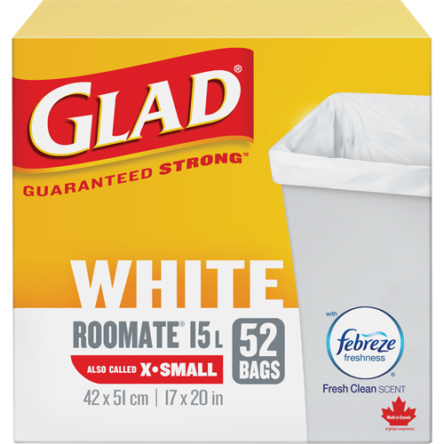 X-Small 15L Roommate Febreze Garbage Bags, Regular, 17" W x 20" L, White St. Lawrence Industrial & Safety Supply