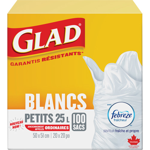 Petits sacs &agrave; ordures 25 L avec Febreze, R&eacute;gulier, 20" la x 20" lo, Blanc St. Lawrence Industrial & Safety Supply