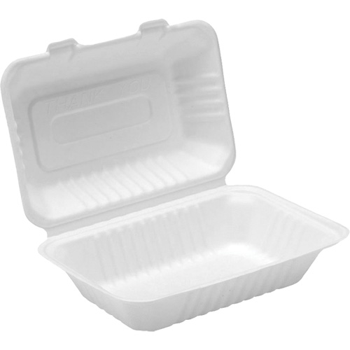 Contenants &agrave; charni&egrave;re pour nourriture compostable, Bagasse, Rectangulaire St. Lawrence Industrial & Safety Supply