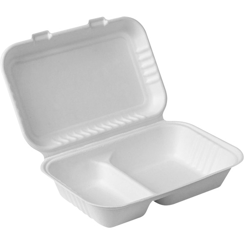 Compostable Hinged Food Containers with Compartments, Bagasse, Rectangular St. Lawrence Industrial & Safety Supply