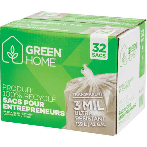 Sacs &agrave; ordures Green Home, Fort, 33" la x 48" lo, 3 mils, Transparent, Capacit&eacute; 159 L (42 gal.) St. Lawrence Industrial & Safety Supply