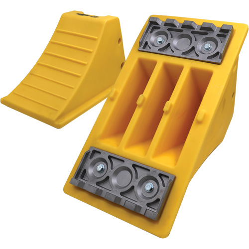 40 Ton Large Equipment Wheel Chock with Aluminum Cleats, Urethane, Yellow St. Lawrence Industrial & Safety Supply