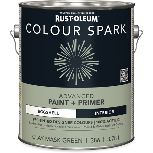 Peinture int&eacute;rieure pr&eacute;teint&eacute;e + appr&ecirc;t mural Colour Spark, Vert masque en argile, Satin&eacute;, 3,78 L, Gallon St. Lawrence Industrial & Safety Supply