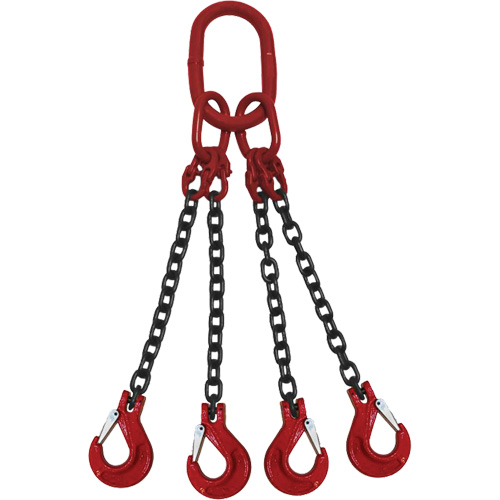 Chain Sling, Grade 100 Chain, Quadruple Legs, Oblong & Slip Hooks, 9/32" x 8' St. Lawrence Industrial & Safety Supply