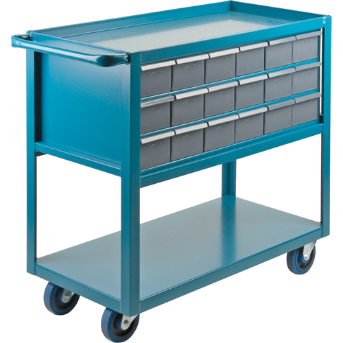 Chariot &agrave; tablette avec tiroir, 1200 lb Capacit&eacute;, Acier, 18" x la, 35" x ha, 36" p, Roues en Caoutchouc, Enti&egrave;rement soud&eacute;, 18 tirroirs St. Lawrence Industrial & Safety Supply