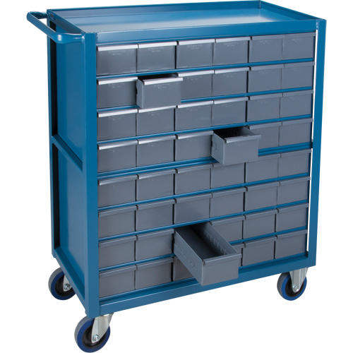 Chariot &agrave; tablette avec tiroir, 1200 lb Capacit&eacute;, Acier, 18" x la, 35" x ha, 36" p, Roues en Caoutchouc, Enti&egrave;rement soud&eacute;, 48 tirroirs St. Lawrence Industrial & Safety Supply