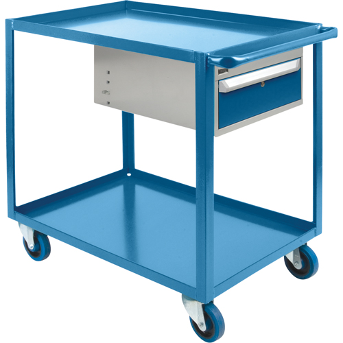Chariots &agrave; tablettes avec tiroir, 1200 lb Capacit&eacute;, Acier, 24" x la, 36" x ha, 48" p, Roues en Caoutchouc, Enti&egrave;rement soud&eacute;, 1 tirroirs St. Lawrence Industrial & Safety Supply