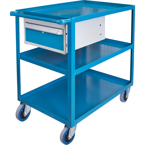 Chariots &agrave; tablettes avec tiroir, 1200 lb Capacit&eacute;, Acier, 24" x la, 36" x ha, 48" p, Roues en Caoutchouc, D&eacute;mont&eacute;, 1 tirroirs St. Lawrence Industrial & Safety Supply
