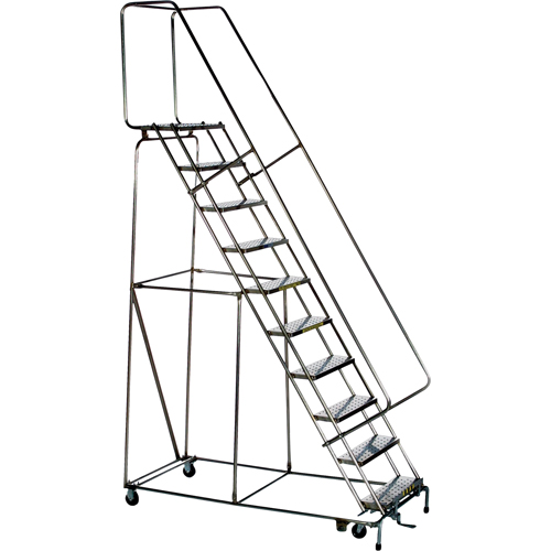 &eacute;chelles roulantes &agrave; marche verrouillable, 9 marches, Largeur de la marche 24", Hauteur de la plateforme 90", Acier inoxydable St. Lawrence Industrial & Safety Supply