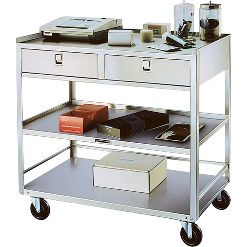 Supports en acier inoxydable pour &eacute;quipement, 300 lb Capacit&eacute;, Acier inoxydable, 20"/20-1/8" x la, 35" x ha, 37"/36-3/8" p, D&eacute;mont&eacute;, 2 tirroirs St. Lawrence Industrial & Safety Supply
