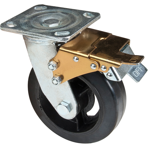 Roulette moul&eacute;, Pivotant avec frein, 6" (152,4 mm), Caoutchouc, 550 lb (249 kg) St. Lawrence Industrial & Safety Supply