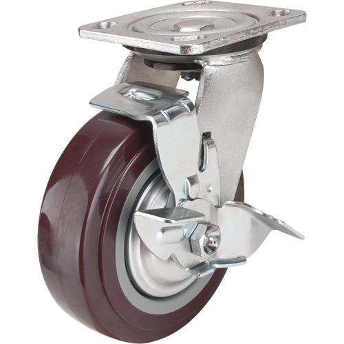Roulette, Pivotant avec frein, 6" (152,4 mm), Polyur&eacute;thane, 850 lb (385 kg) St. Lawrence Industrial & Safety Supply