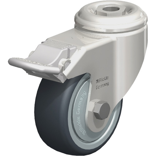 Roulette en &eacute;lastom&egrave;re thermoplastique acier inoxydable, Pivotant avec frein, Diam&egrave;tre 3-1/8" (79,5 mm), Capacit&eacute; 220 lb (100 kg) St. Lawrence Industrial & Safety Supply