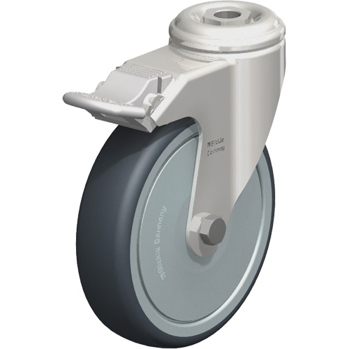 Roulette en &eacute;lastom&egrave;re thermoplastique acier inoxydable, Pivotant avec frein, Diam&egrave;tre 5" (127 mm), Capacit&eacute; 265 lb (120 kg) St. Lawrence Industrial & Safety Supply