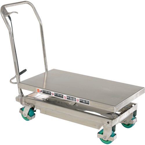 Table &eacute;l&eacute;vatrice hydraulique manuelle &agrave; ciseaux, 36-1/4" lo x 19-3/8" la, Acier inoxydable, Capacit&eacute; 600 lb St. Lawrence Industrial & Safety Supply