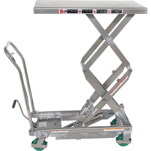 Table &eacute;l&eacute;vatrice hydraulique manuelle &agrave; ciseaux, 36-1/4" lo x 19-3/8" la, Acier inoxydable, Capacit&eacute; 600 lb St. Lawrence Industrial & Safety Supply
