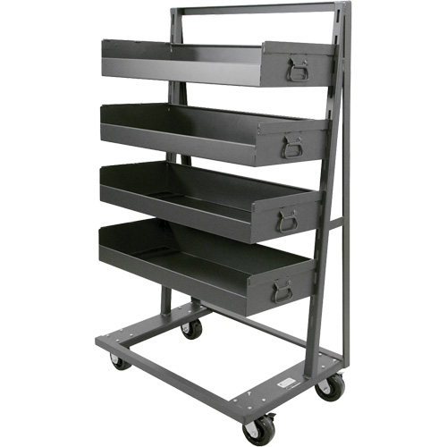 Chariot &agrave; cadre en A robuste &agrave; un c&ocirc;t&eacute; avec 4 grands plateaux &agrave; rebord, 38" x 25" x 63", Capacit&eacute; 2500 lb St. Lawrence Industrial & Safety Supply