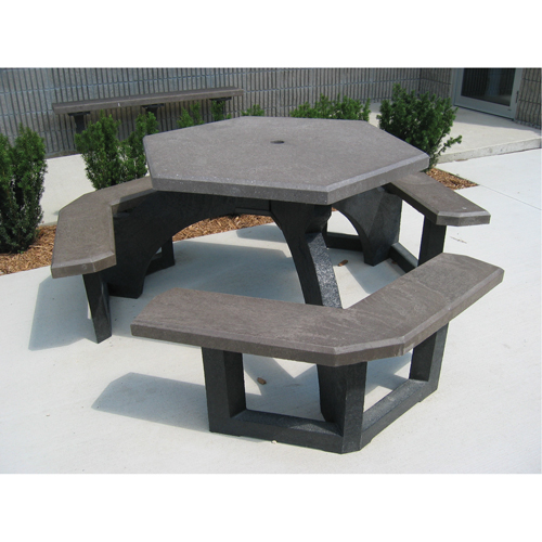 Recycled Plastic Hexagon Picnic Tables, 78" L x 78" W, Brown St. Lawrence Industrial & Safety Supply