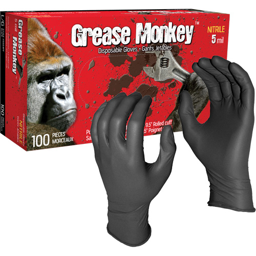 Gants jetables Grease Monkey, Grand, Nitrile, 5 mils, Sans poudre, Noir St. Lawrence Industrial & Safety Supply