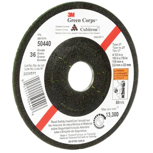Green Corps Flexible Grinding Wheel, 4-1/2" x 1/8", 7/8" Arbor, Ceramic, Type 27 St. Lawrence Industrial & Safety Supply