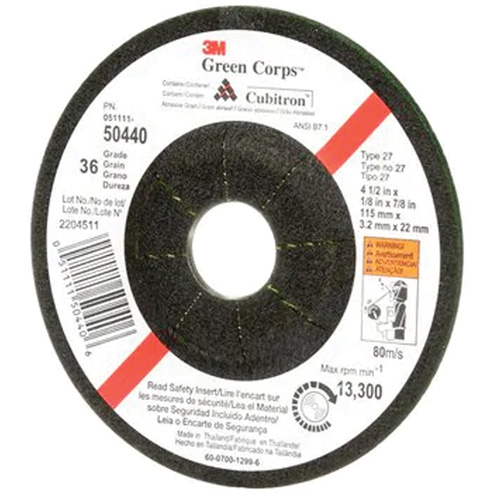 Green Corps Flexible Grinding Wheel, 4-1/2" x 1/8", 7/8" Arbor, Ceramic, Type 27 St. Lawrence Industrial & Safety Supply