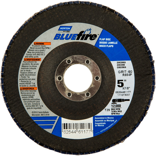 BlueFire Flap Disc, 5" x 7/8", Type 29, 36 Grit, Zirconia Alumina St. Lawrence Industrial & Safety Supply