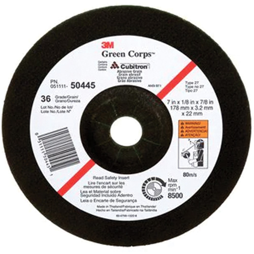 Green Corps Depressed Centre Wheel, 7" x 1/8", 7/8" Arbor, Ceramic, Type 27 St. Lawrence Industrial & Safety Supply