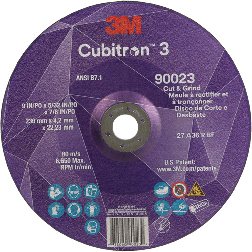 Cubitron 3 Cut & Grind Wheel, 9" x 5/32", 7/8" Arbor, Type T27, 36+ Grit, Ceramic St. Lawrence Industrial & Safety Supply