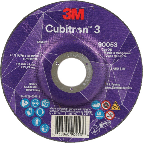Cubitron 3 Cut-Off Wheel, 4-1/2" x 0.04", 7/8" Arbor, Type T27, Ceramic, 13300 RPM St. Lawrence Industrial & Safety Supply