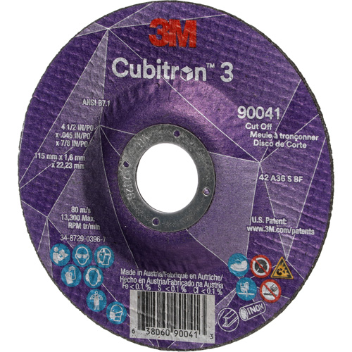 Meule &agrave; tronçonner Cubitron 3, 4-1/2" x 0,045", Arbre de 7/8", Type T27, C&eacute;ramique, 13 300 Tr/min St. Lawrence Industrial & Safety Supply