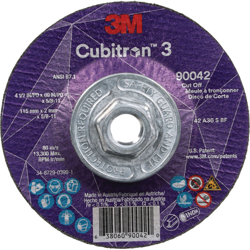 Cubitron 3 Cut-Off Wheel, 4-1/2" x 0.09", 5/8"-11 Arbor, Type T27, Ceramic, 13300 RPM St. Lawrence Industrial & Safety Supply