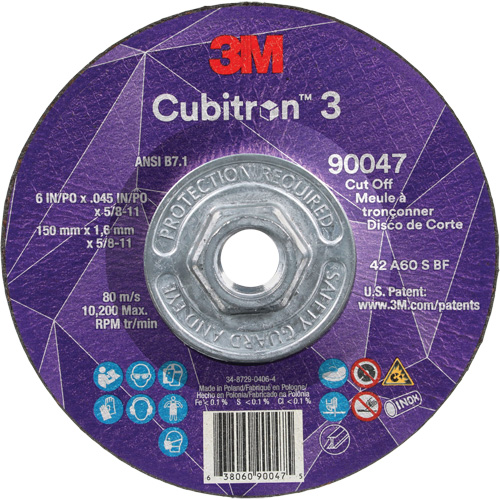 Cubitron 3 Cut-Off Wheel, 6" x 0.045", 5/8"-11 Arbor, Type T27, Ceramic, 10200 RPM St. Lawrence Industrial & Safety Supply