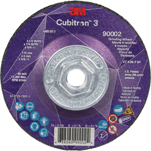 Cubitron 3 Depressed Centre Grinding Wheel, 4-1/2" x 1/4", 5/8"-11 Arbor, Ceramic, Type T27 St. Lawrence Industrial & Safety Supply