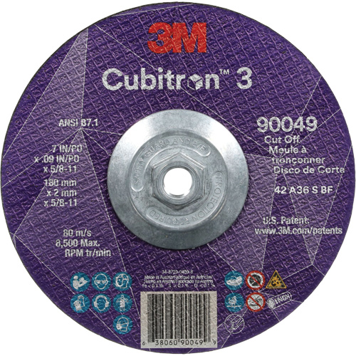 Cubitron 3 Cut-Off Wheel, 7" x 0.09", 5/8"-11 Arbor, Type T27, Ceramic, 8500 RPM St. Lawrence Industrial & Safety Supply