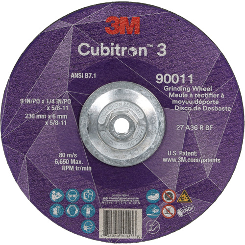 Cubitron 3 Depressed Centre Grinding Wheel, 9" x 0.25", 5/8"-11 Arbor, Ceramic, Type T27 St. Lawrence Industrial & Safety Supply