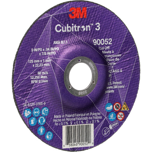 Cubitron 3 Cut-Off Wheel, 5" x 0.04", 7/8" Arbor, Type 27, Ceramic, 60 RPM St. Lawrence Industrial & Safety Supply