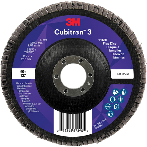 Cubitron 3 Flat Flap Disc 1169F, 5" x 7/8", Type T27, 60+ Grit, Ceramic St. Lawrence Industrial & Safety Supply