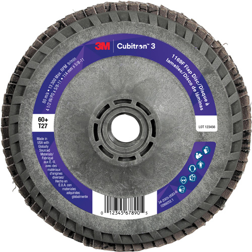 Cubitron 3 Flat Flap Disc with Quick Change 1169F, 4-1/2" x 5/8"-11, Type T27, 60+ Grit, Ceramic St. Lawrence Industrial & Safety Supply