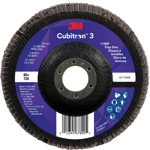 Cubitron 3 Conical  Flap Disc 1169F, 5" x 7/8", Type T29, 80+ Grit, Ceramic St. Lawrence Industrial & Safety Supply