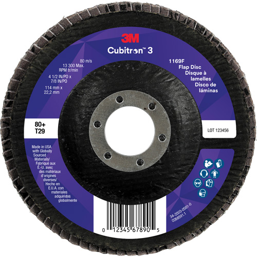 Cubitron 3 Conical  Flap Disc 1169F, 4-1/2" x 7/8", Type T29, 80+ Grit, Ceramic St. Lawrence Industrial & Safety Supply