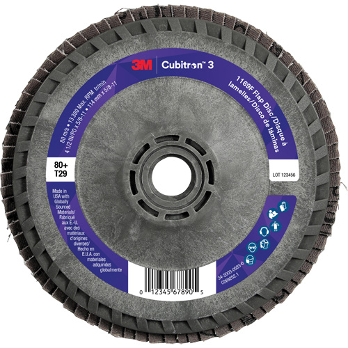 Cubitron 3 Conical  Flap Disc with Quick Change 1169F, 4-1/2" x 5/8"-11, Type T29, 80+ Grit, Ceramic St. Lawrence Industrial & Safety Supply