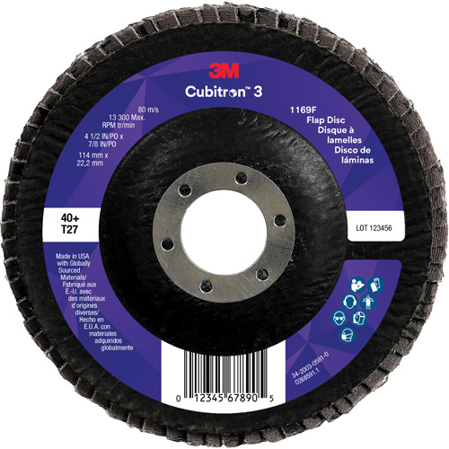 Cubitron 3 Flat Flap Disc 1169F, 4-1/2" x 7/8", Type T27, 40+ Grit, Ceramic St. Lawrence Industrial & Safety Supply