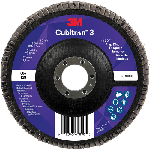 Cubitron 3 Conical  Flap Disc 1169F, 5" x 7/8", Type T29, 60+ Grit, Ceramic St. Lawrence Industrial & Safety Supply
