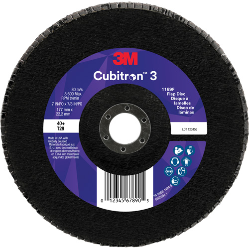 Cubitron 3 Conical  Flap Disc 1169F, 7" x 7/8", Type T29, 40+ Grit, Ceramic St. Lawrence Industrial & Safety Supply