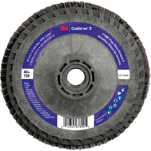 Cubitron 3 Conical  Flap Disc with Quick Change 1169F, 5" x 5/8"-11, Type T29, 40+ Grit, Ceramic St. Lawrence Industrial & Safety Supply