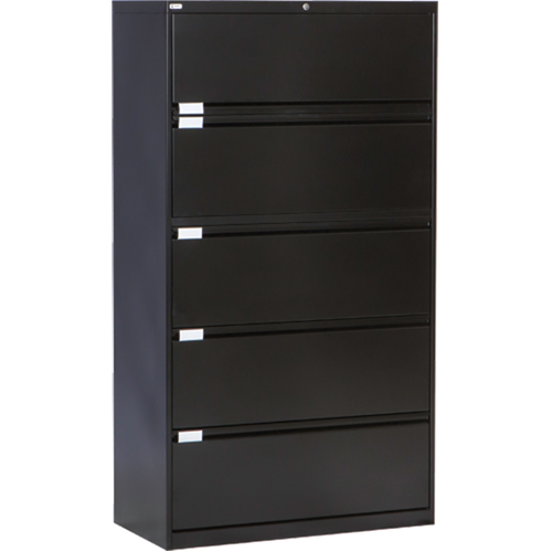 Lateral Filing Cabinet, Steel, 5 Drawers, 36" W x 18" D x 65-1/2" H, Black St. Lawrence Industrial & Safety Supply