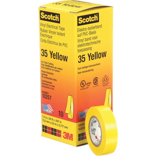 Scotch&reg; 35 Colour Coded Tape, 12.7 mm (1/2") x 6.1 m (20'), Yellow, 7 mils St. Lawrence Industrial & Safety Supply